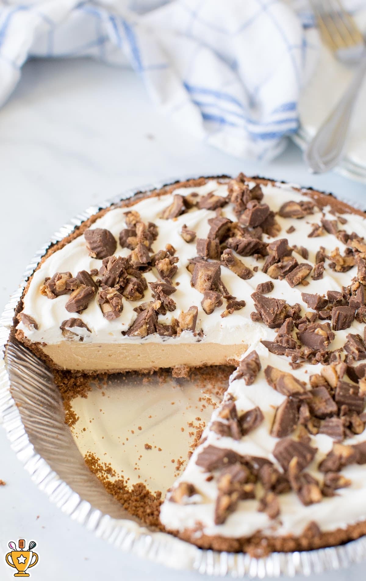 Chocolate Peanut Butter Pie in an aluminium foil