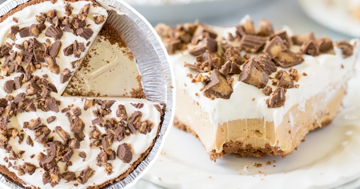 a piece of Chocolate Peanut Butter Pie on a plate and in a foil