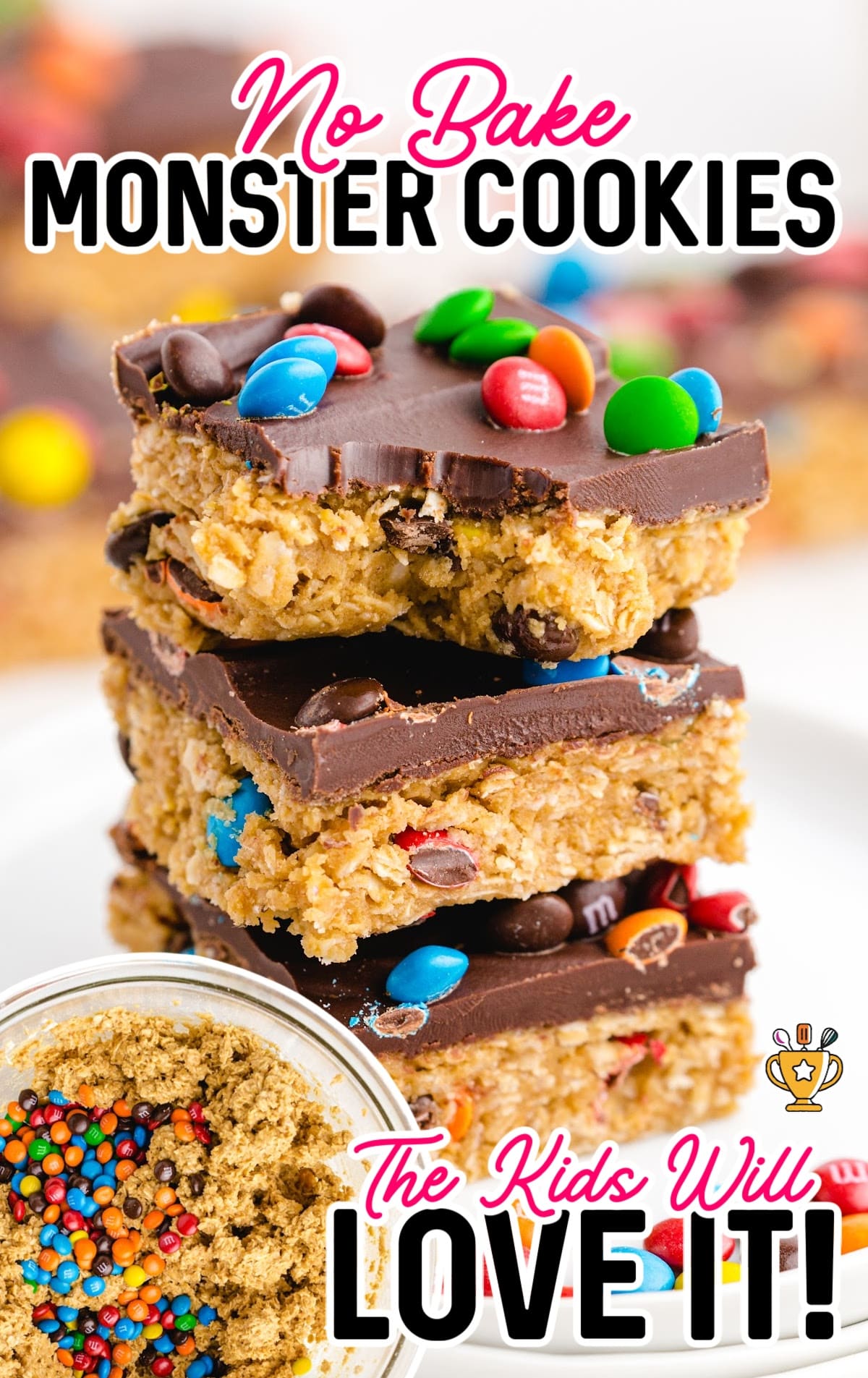 a stack of No Bake Monster Cookies