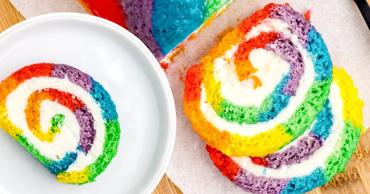 pieces of Rainbow Roll Cake