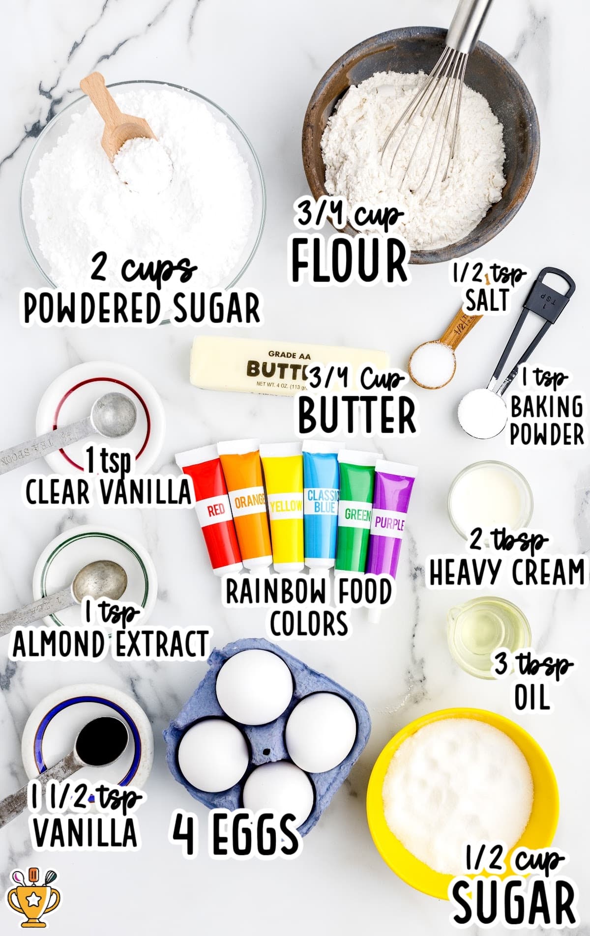 ingredients for making Rainbow Roll Cake