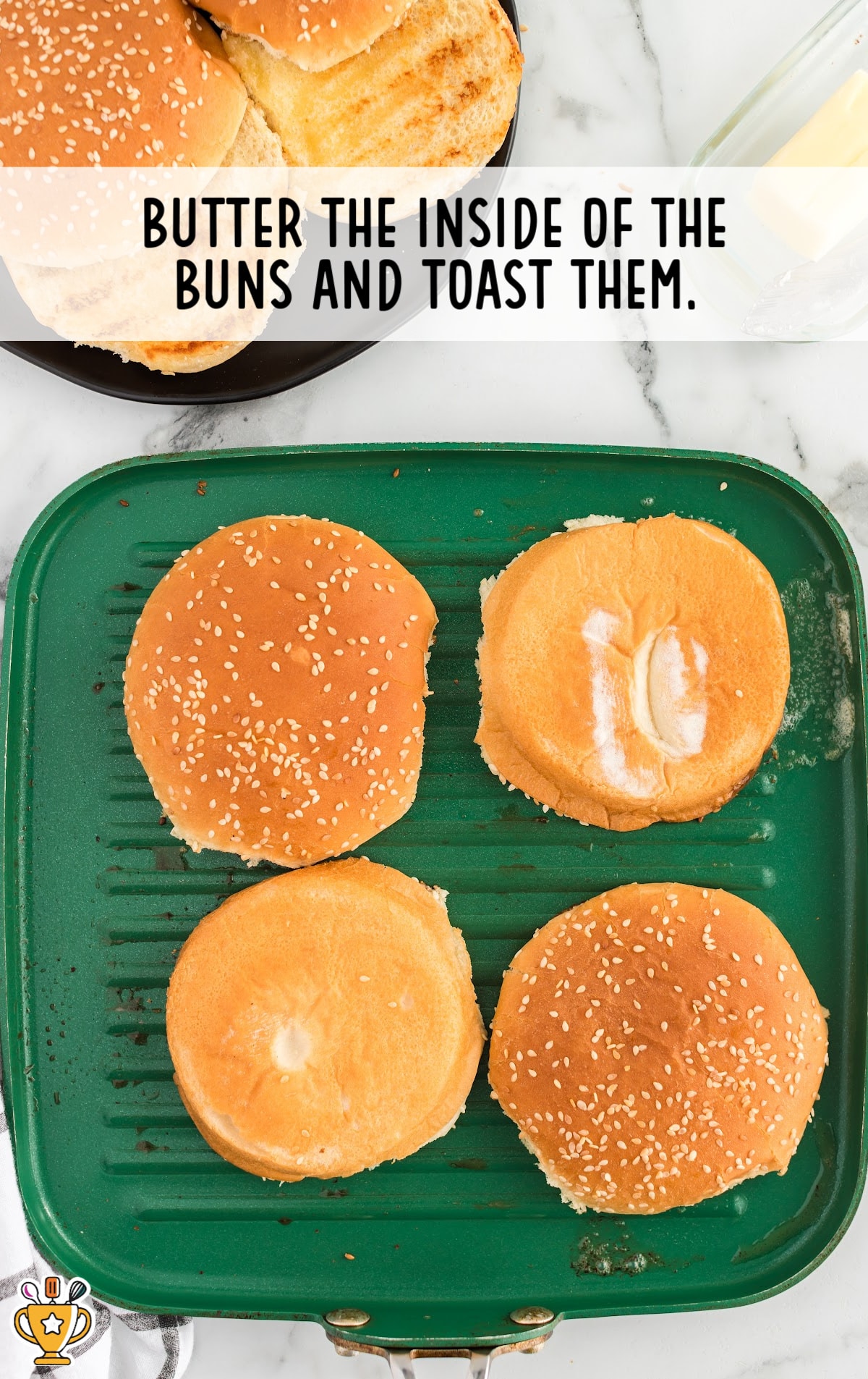 buns spread with butter and toasted