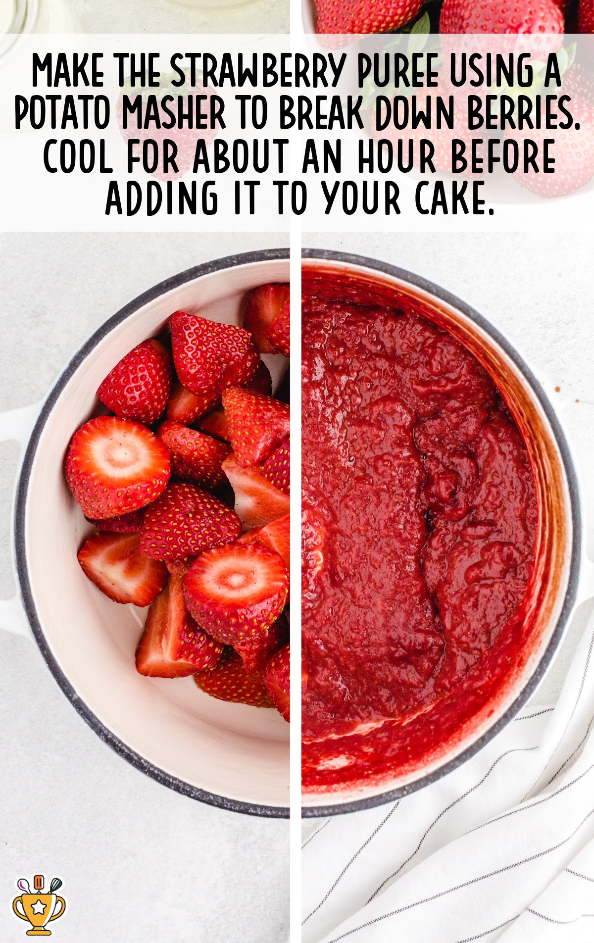 strawberry puree and strawberries in a bowl