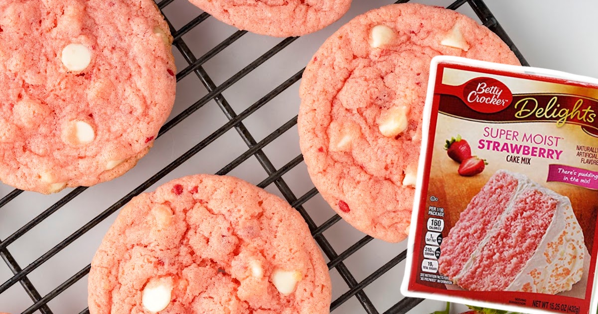 Strawberry Cake Mix Cookies on a rack