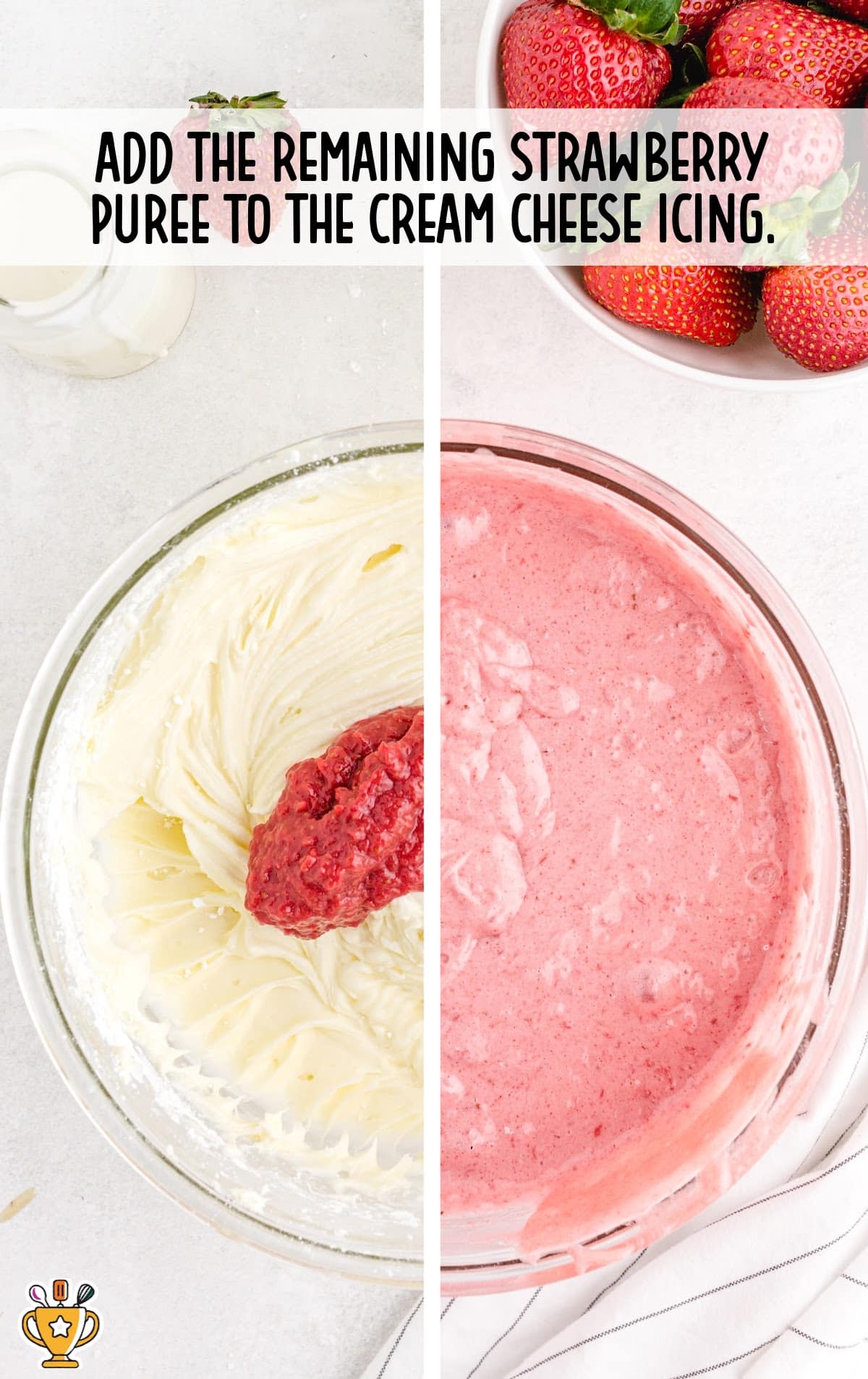 strawberry puree added to the cream cheese icing