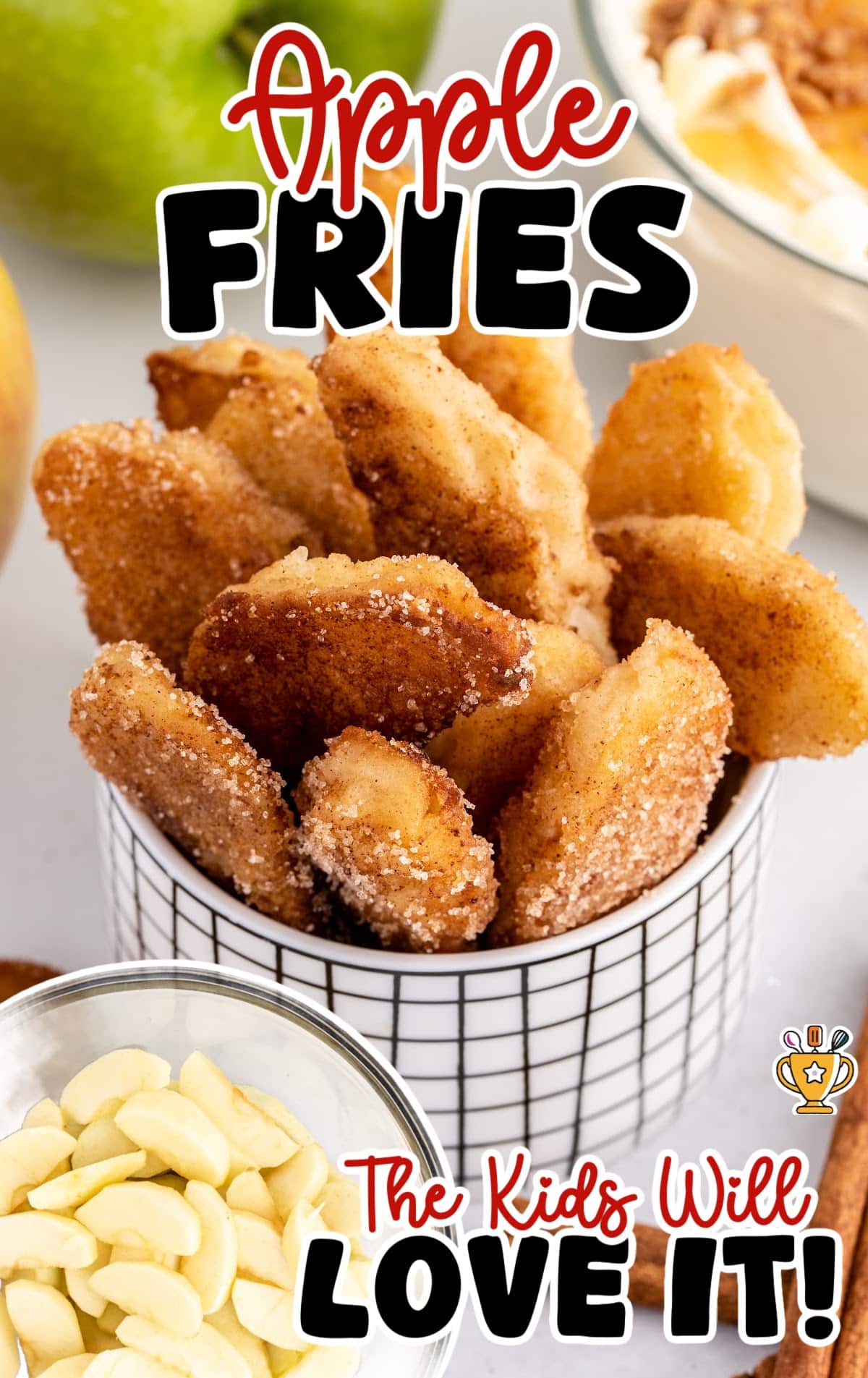Apple Fries in a bowl with apple slices in a bowl on the side