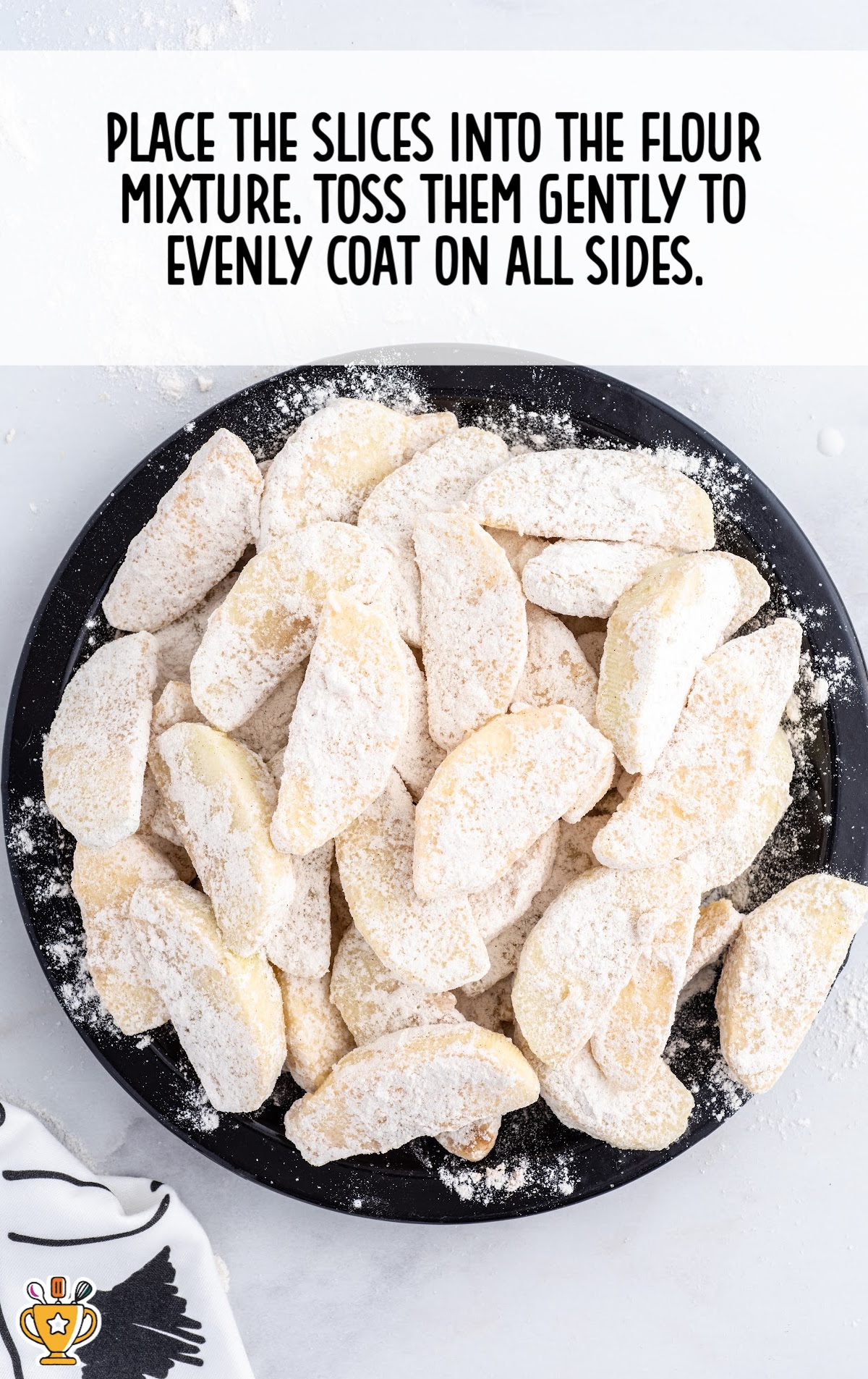 apple slices coated with flour mixture