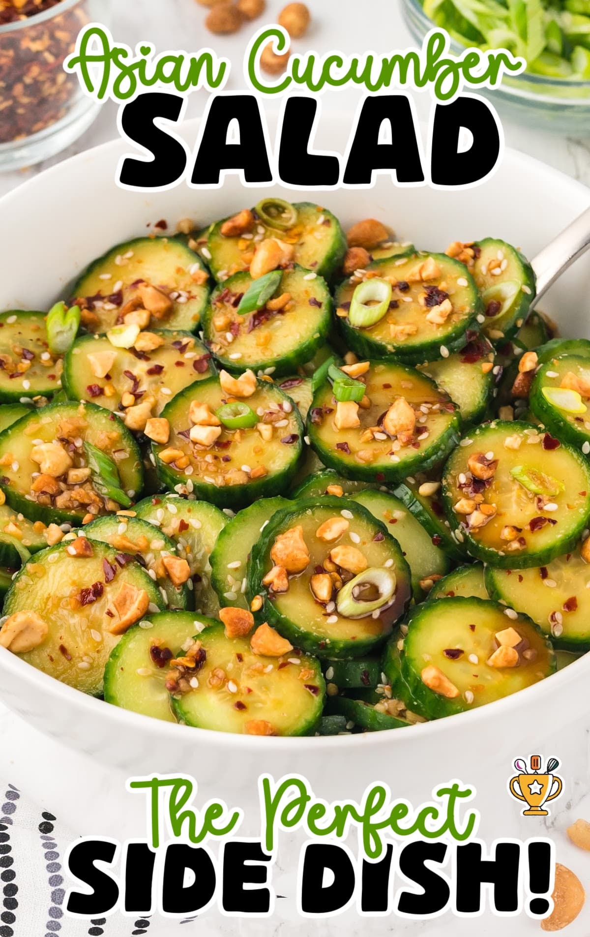 Asian Cucumber Salad in a white bowl
