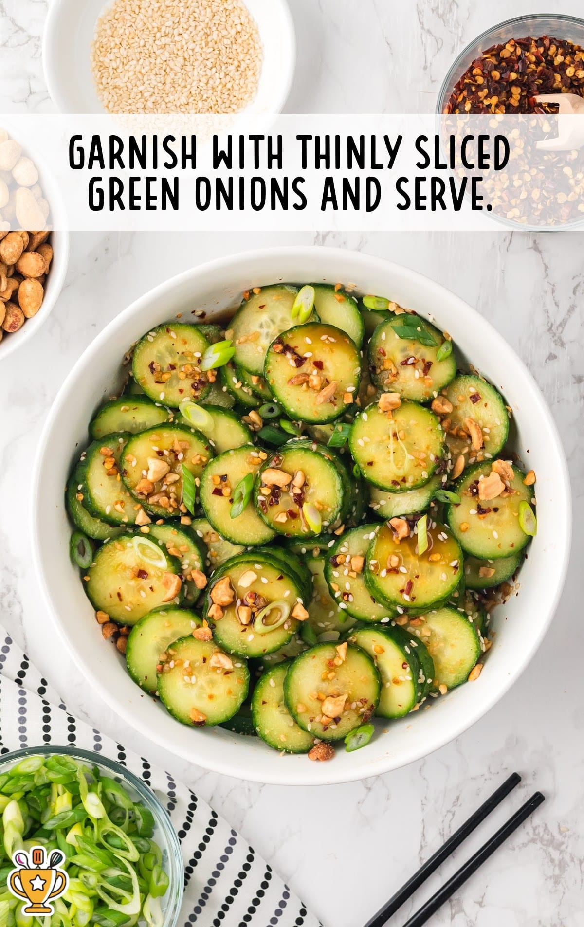 Asian Cucumber Salad in a white bowl