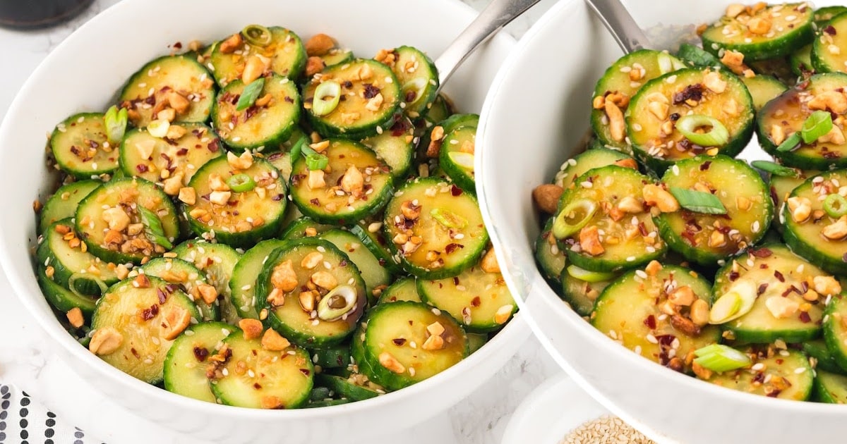 Asian Cucumber Salad in two bowls