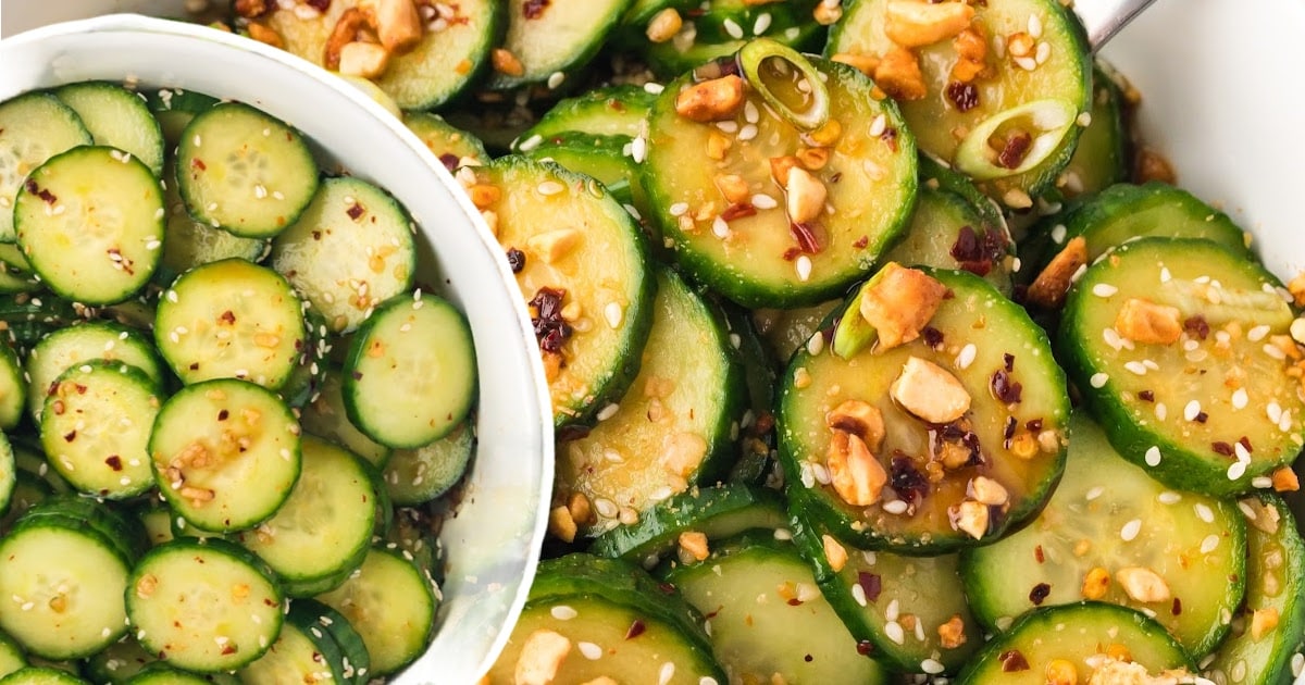 a close up photo of Asian Cucumber Salad