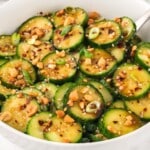 Asian Cucumber Salad in a white bowl