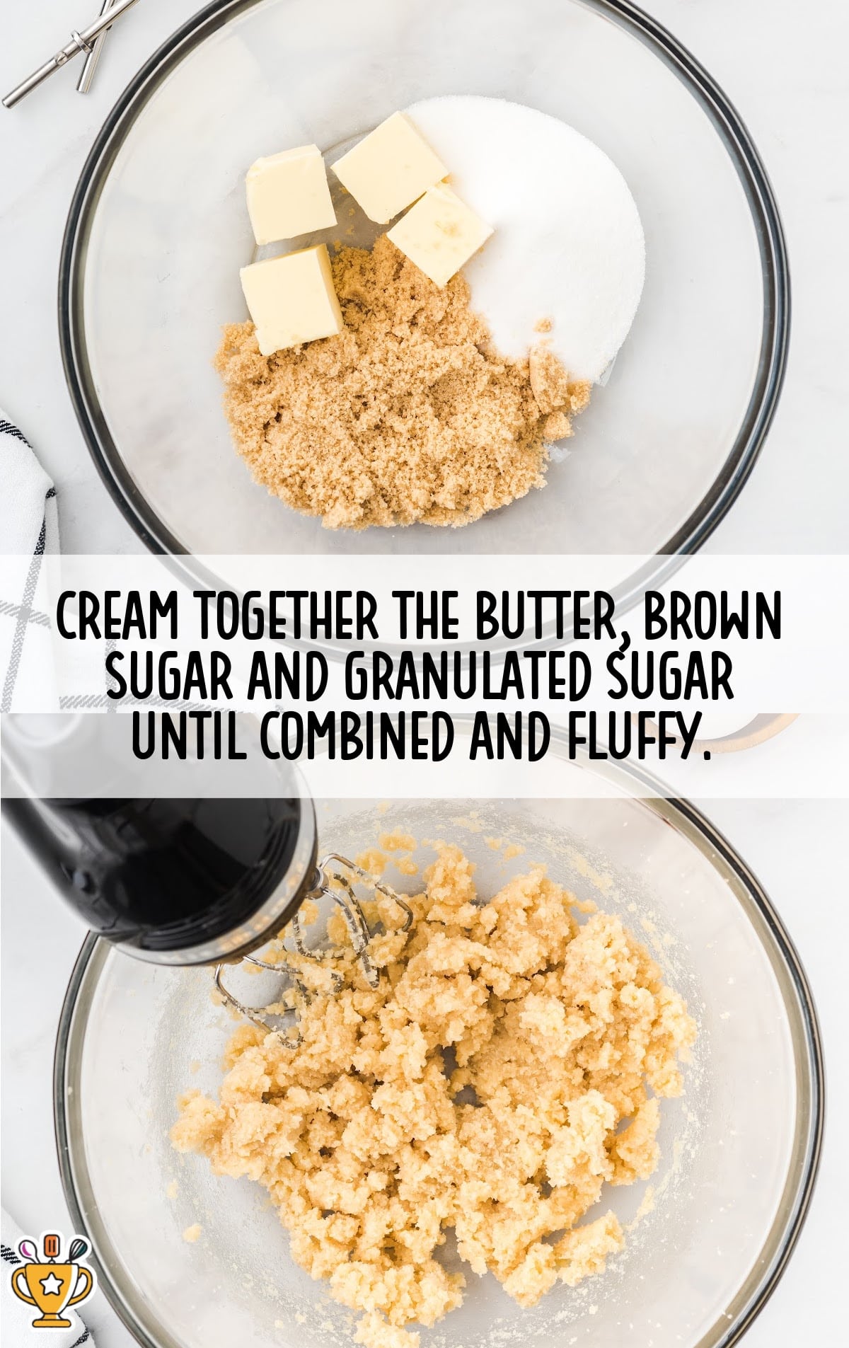 creaming together the butter, brown sugar and granulated sugar in a bowl