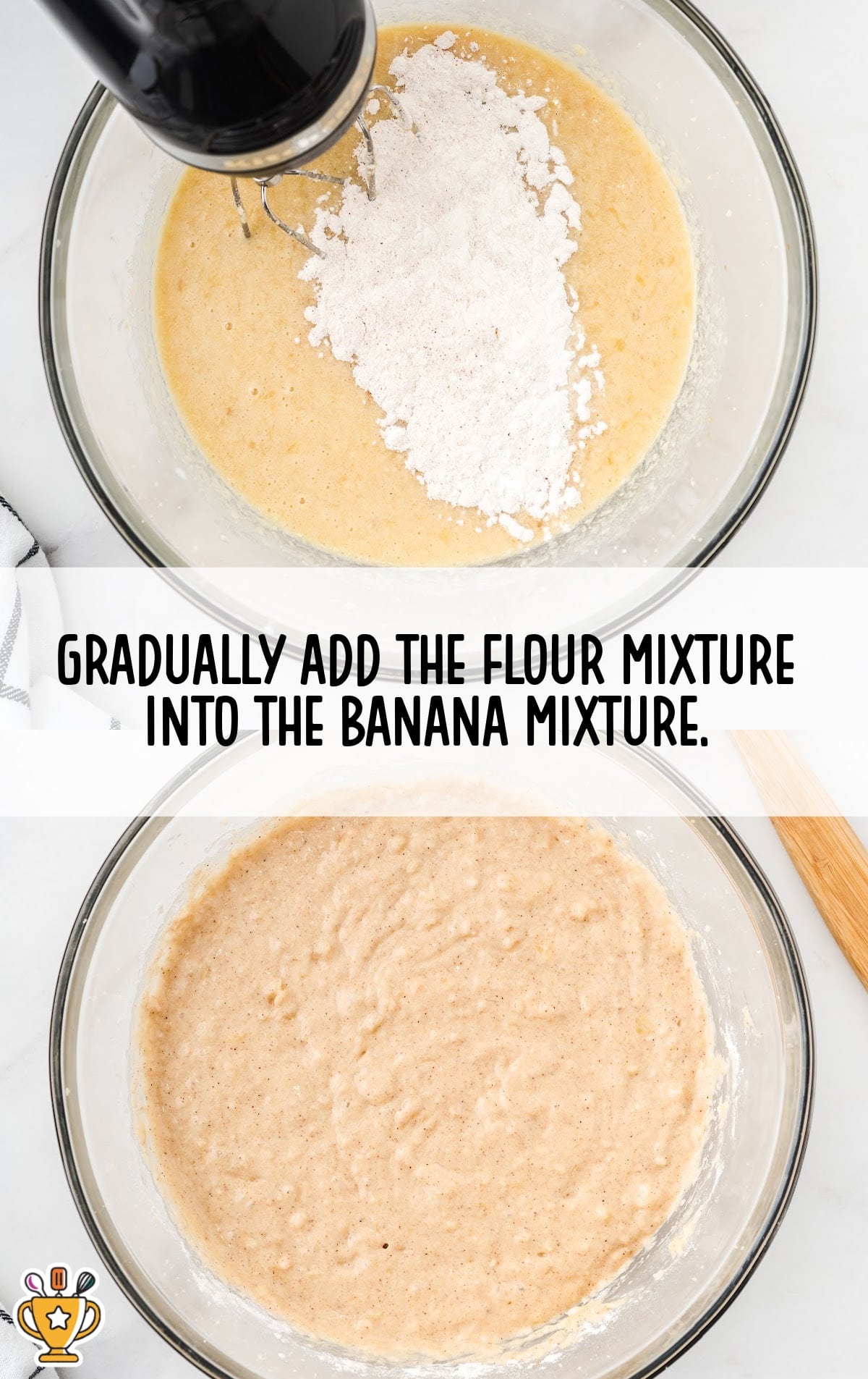 flour mixture added into the banana mixture