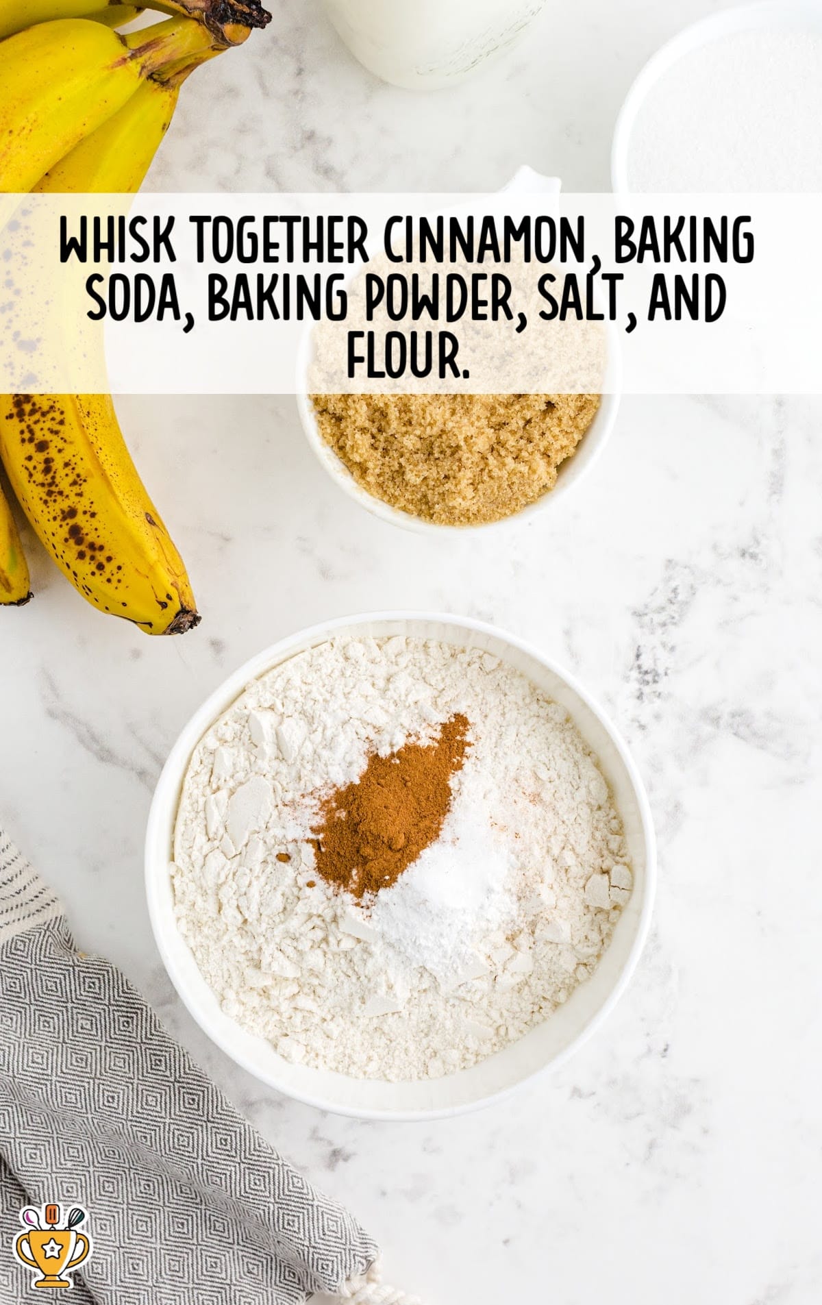 cinnamon, baking soda, baking powder, salt and flour in a bowl