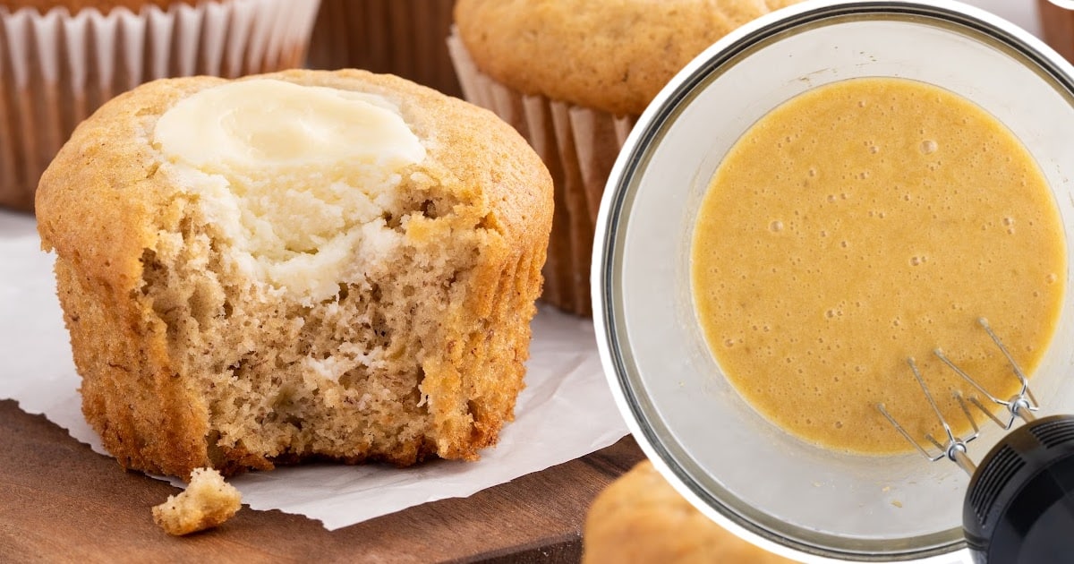 a Banana Cream Cheese Muffin with a bite on it