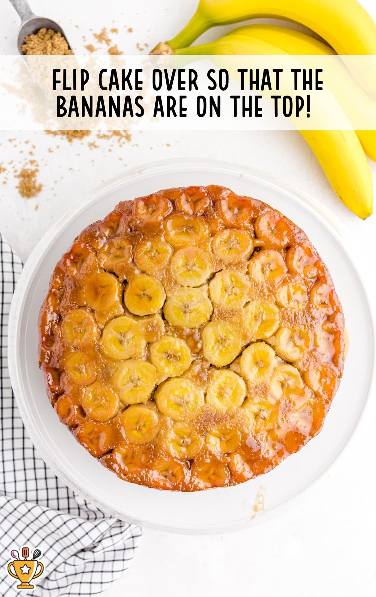 cake flipped with bananas on top