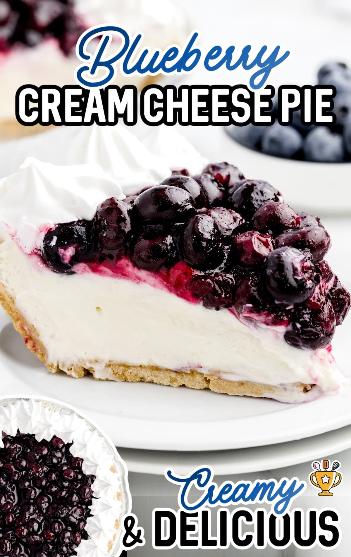 a piece of Blueberry Cream Cheese Pie on a plate