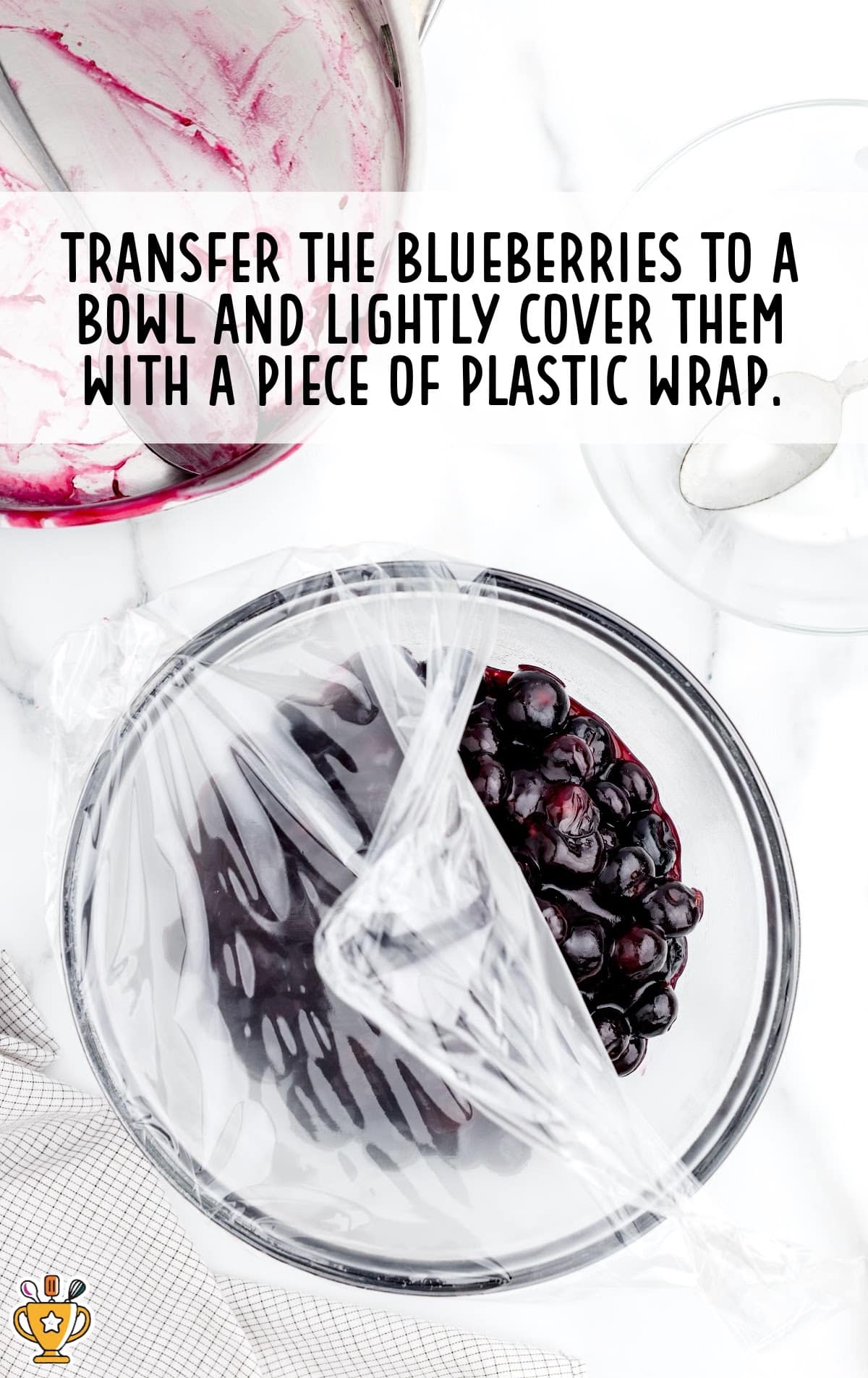 blueberries in a bowl covered with a piece of plastic wrap