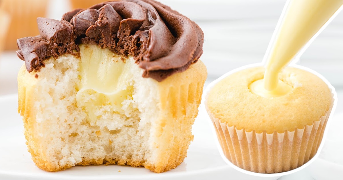 a Boston Cream Cupcake with a bite on it