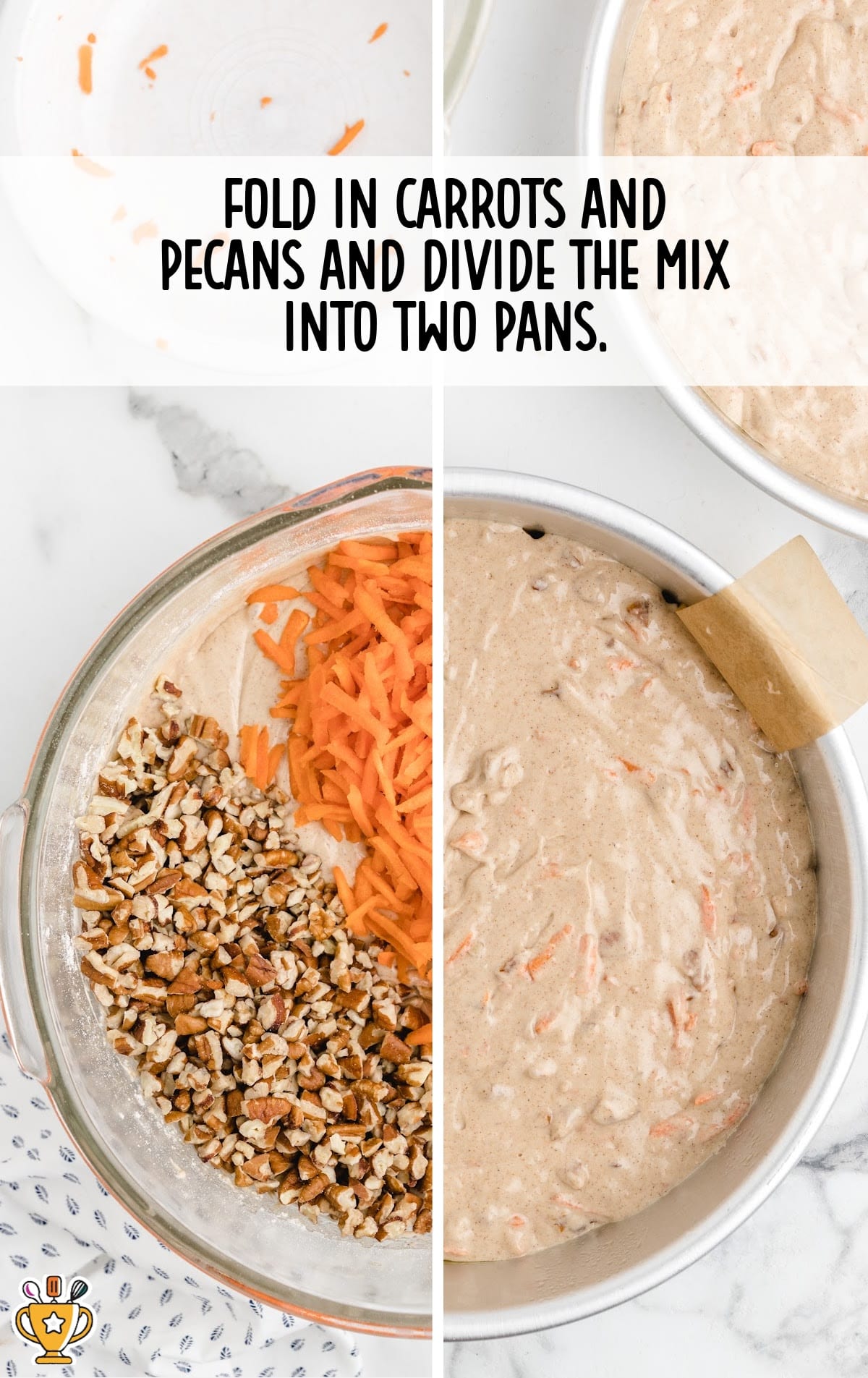 carrots and pecans fold in together in a bowl