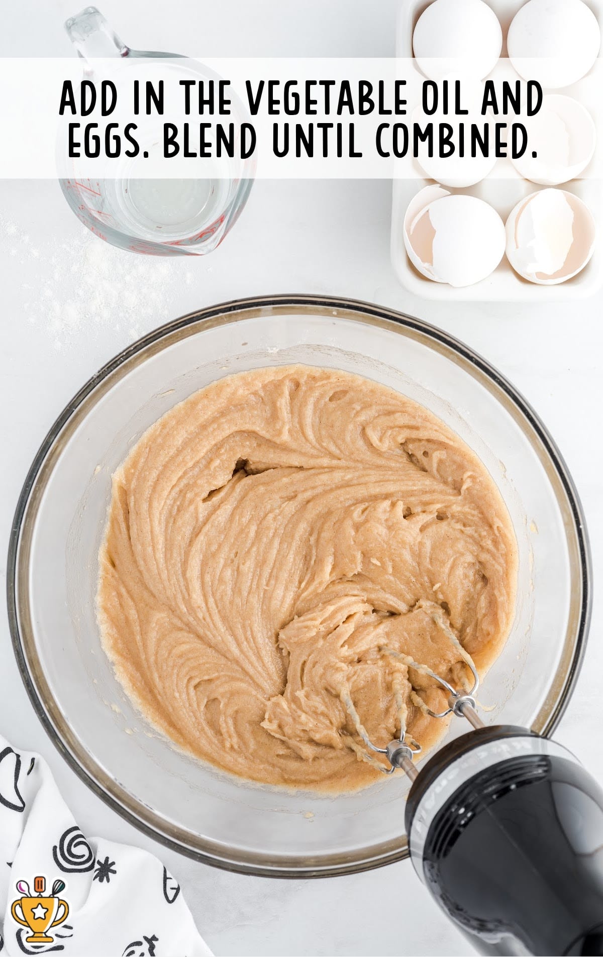 vegetable oil and eggs blended in a bowl