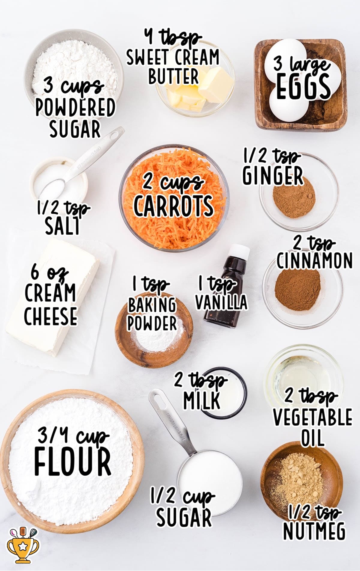 ingredients for making Carrot Cake Roll