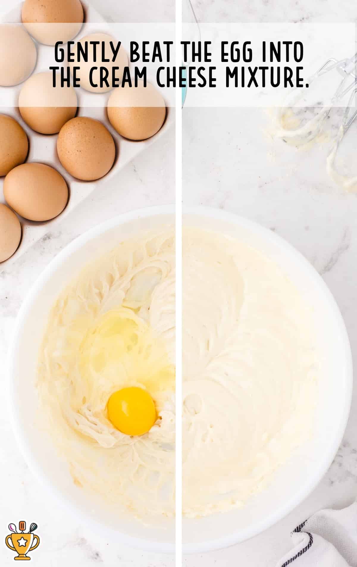 egg in a bowl of cream cheese mixture