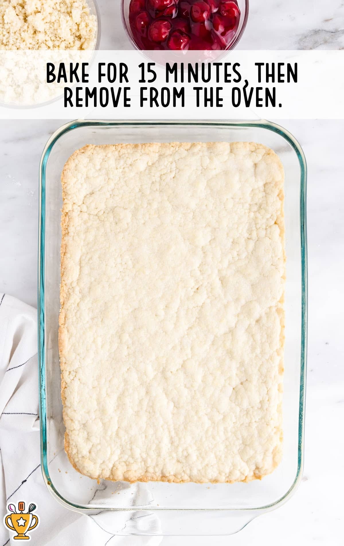 baked Cherry Pie Bars in a clear baking dish