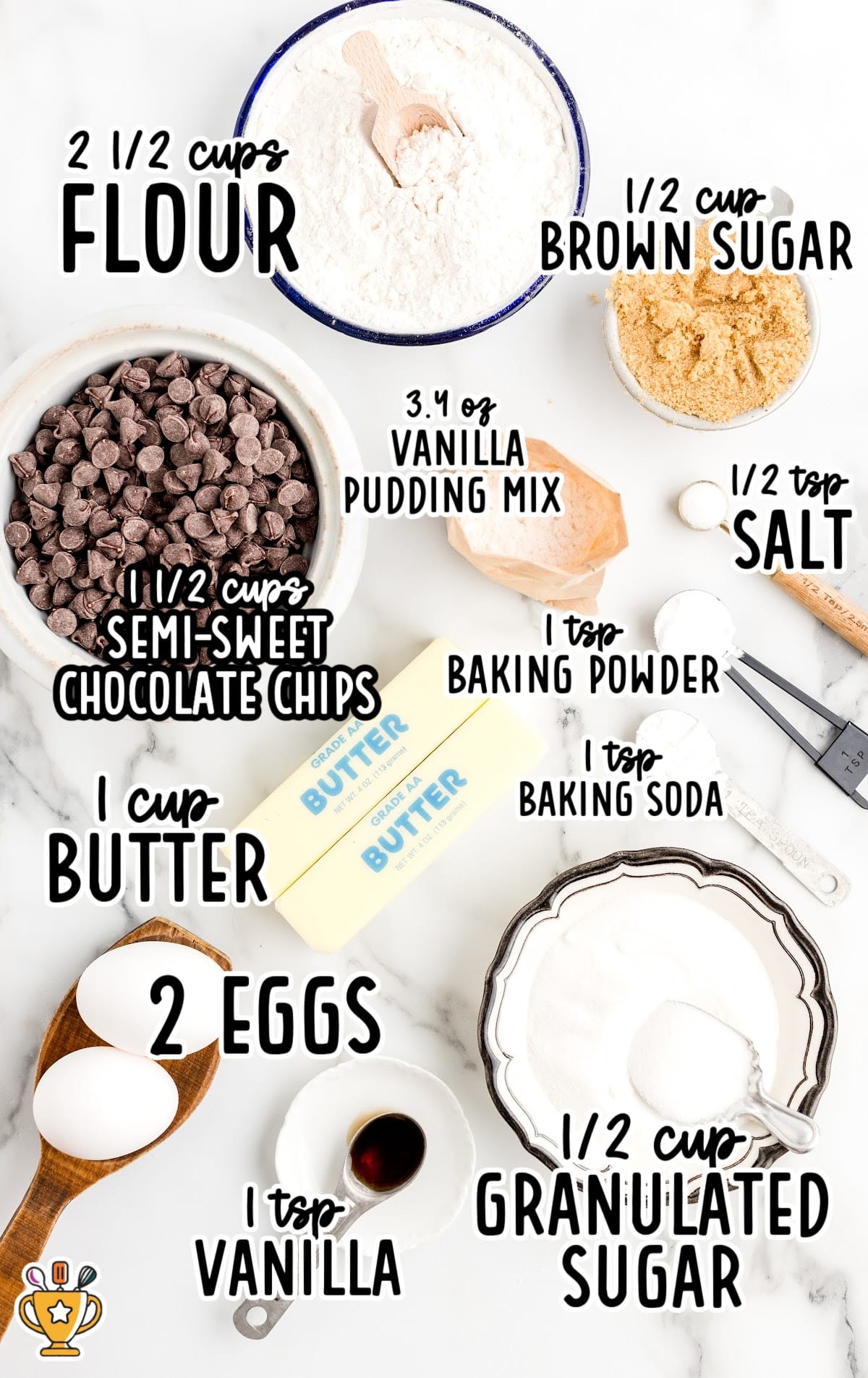 ingredients for making chocolate chip pudding cookies