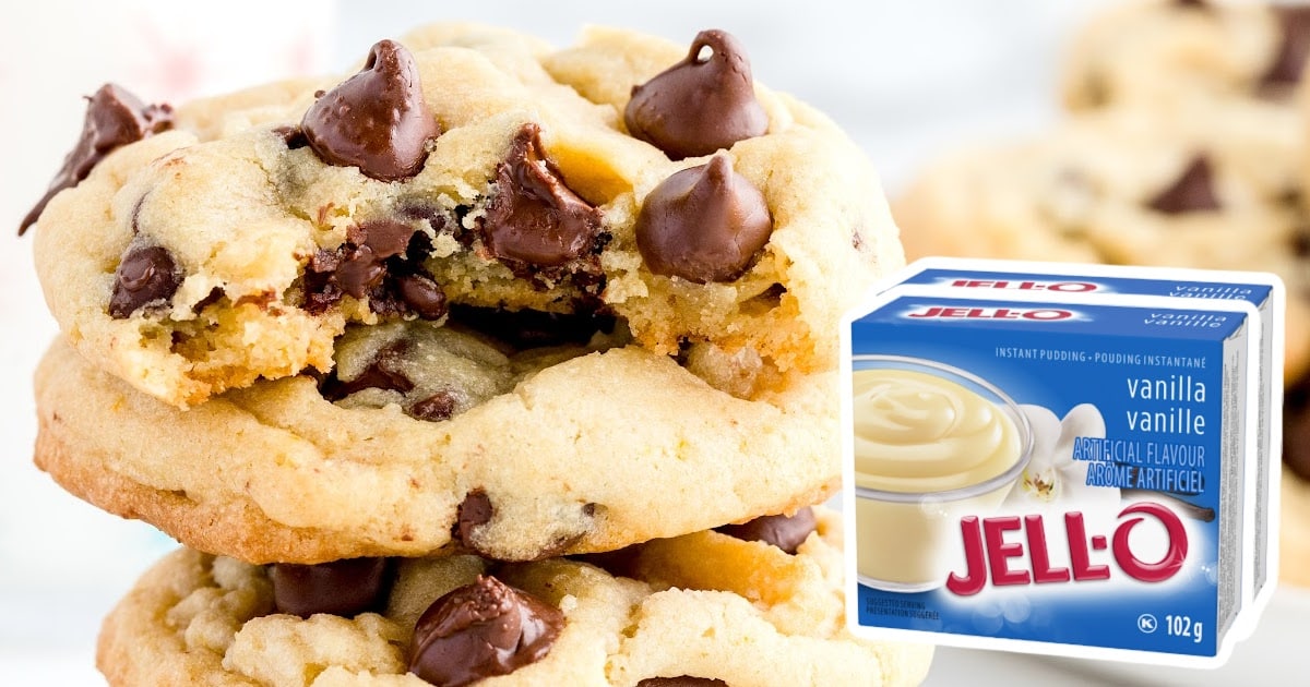 chocolate chip pudding cookies with a box of jello on the side