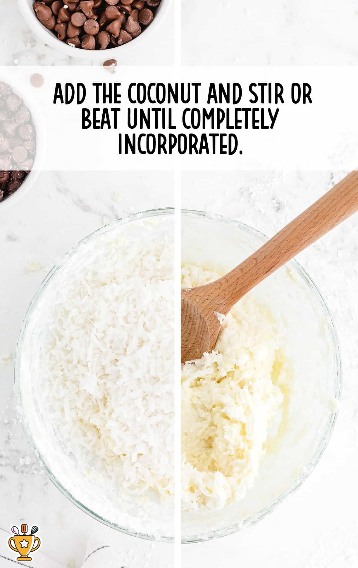 coconut added in a bowl and stirred