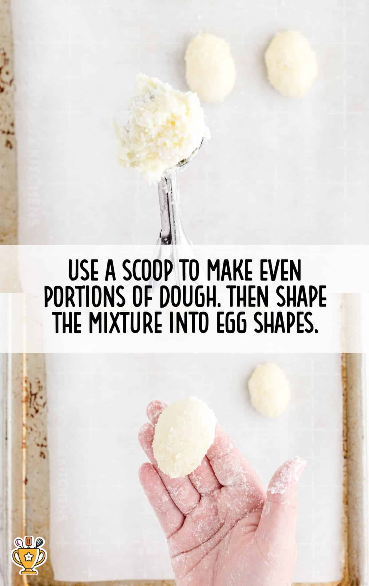 portions of dough put on a baking pan