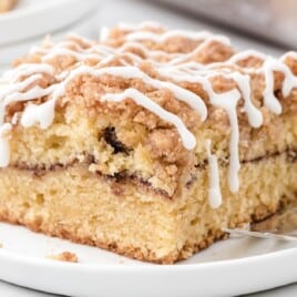 a piece of Coffee Cake on a plate with a fork