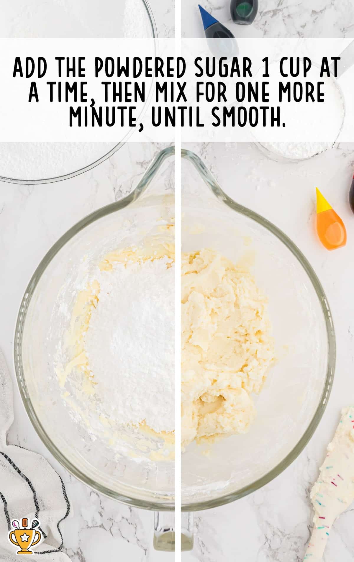 powdered sugar added in a bowl