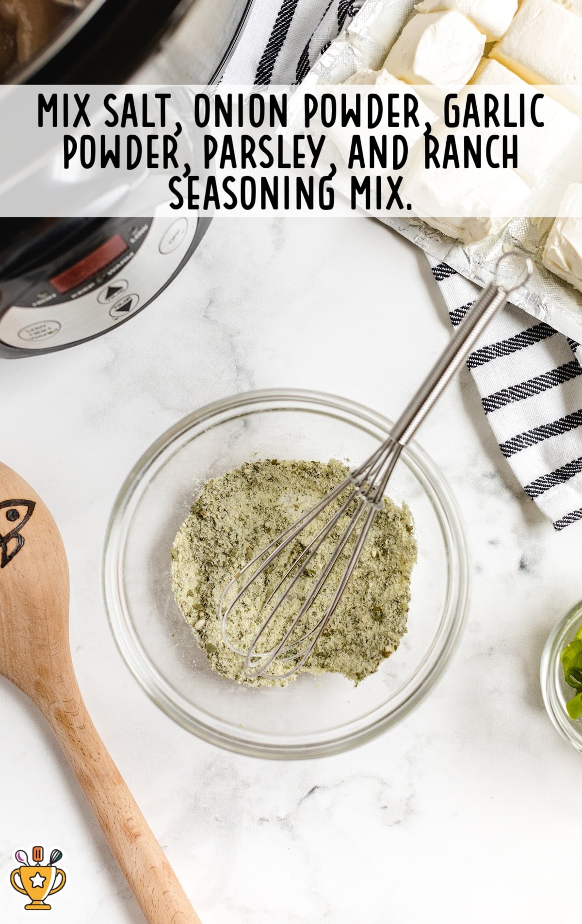 salt, onion powder, garlic powder, parsley and ranch seasoning mixed in a bowl