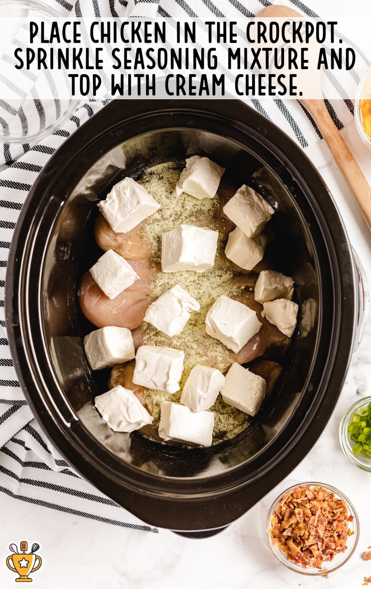 chicken placed in the crockpot