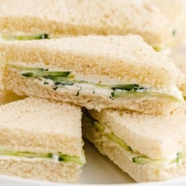 Cucumber Sandwiches on a white plate