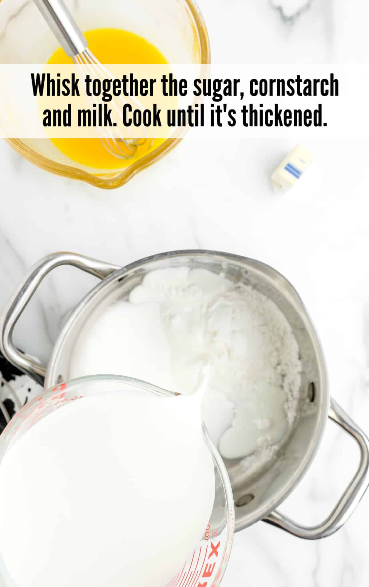 Custard is being made on the stovetop.