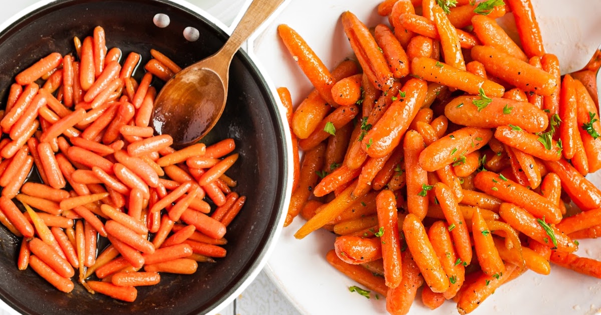 Glazed Carrots on a plate and in a frying pan