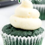 A green St. Patrick's Day Cupcakes with frosting on top.