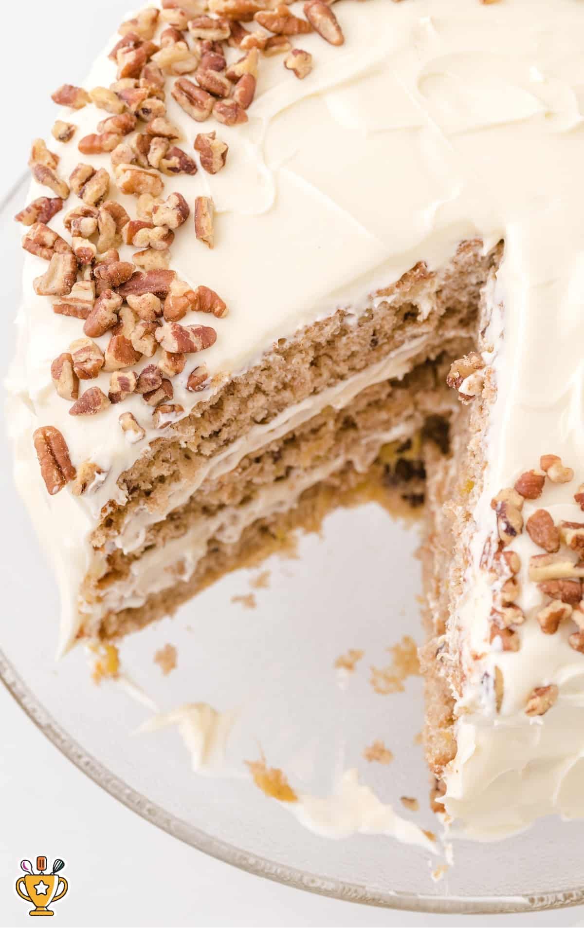 a Hummingbird Cake with a piece missing