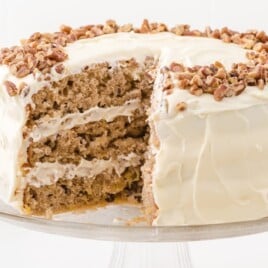 a Hummingbird Cake with a piece missing