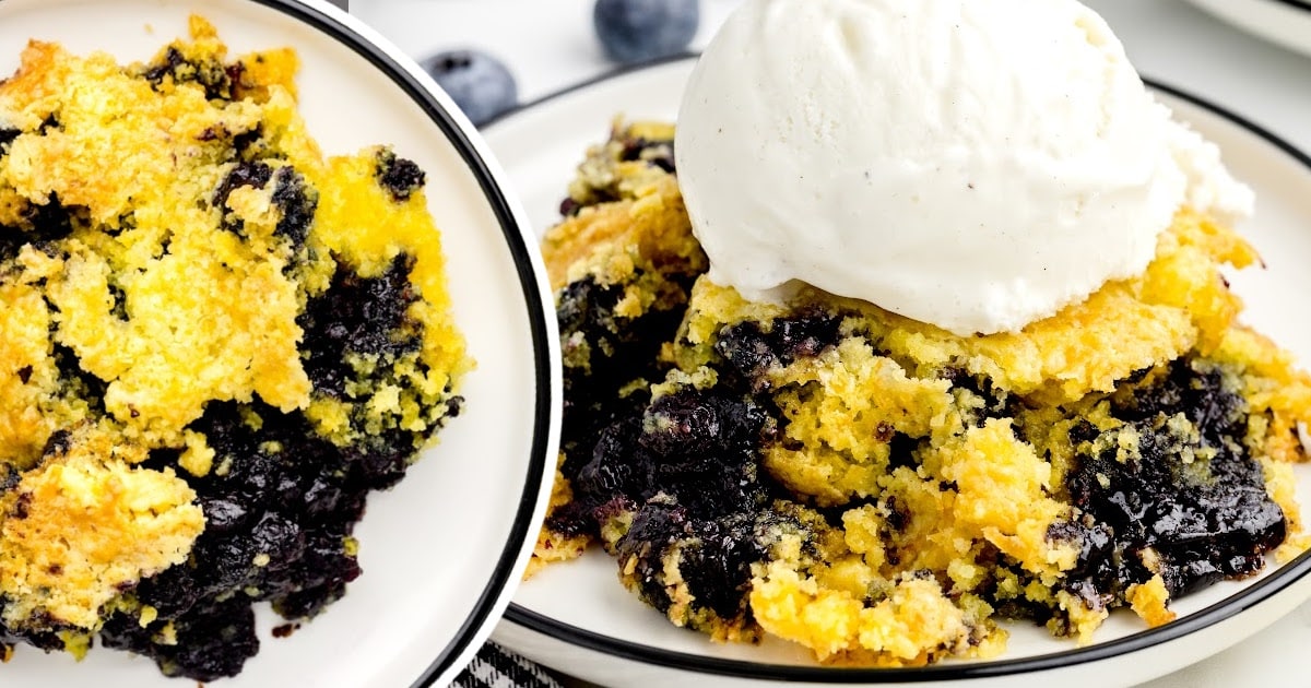 Lemon Blueberry Cobbler served on two plates