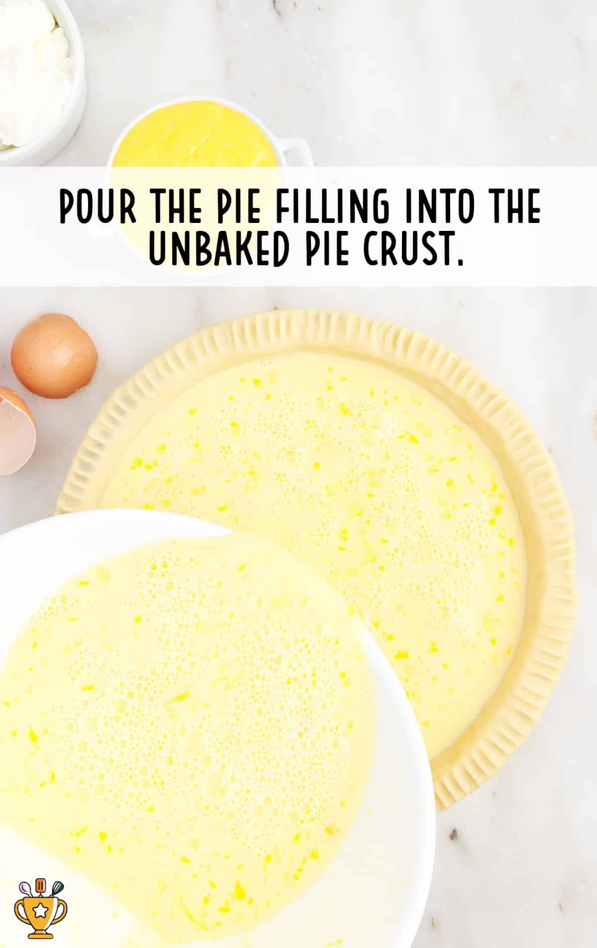 pie filling poured into the unbaked pie crust