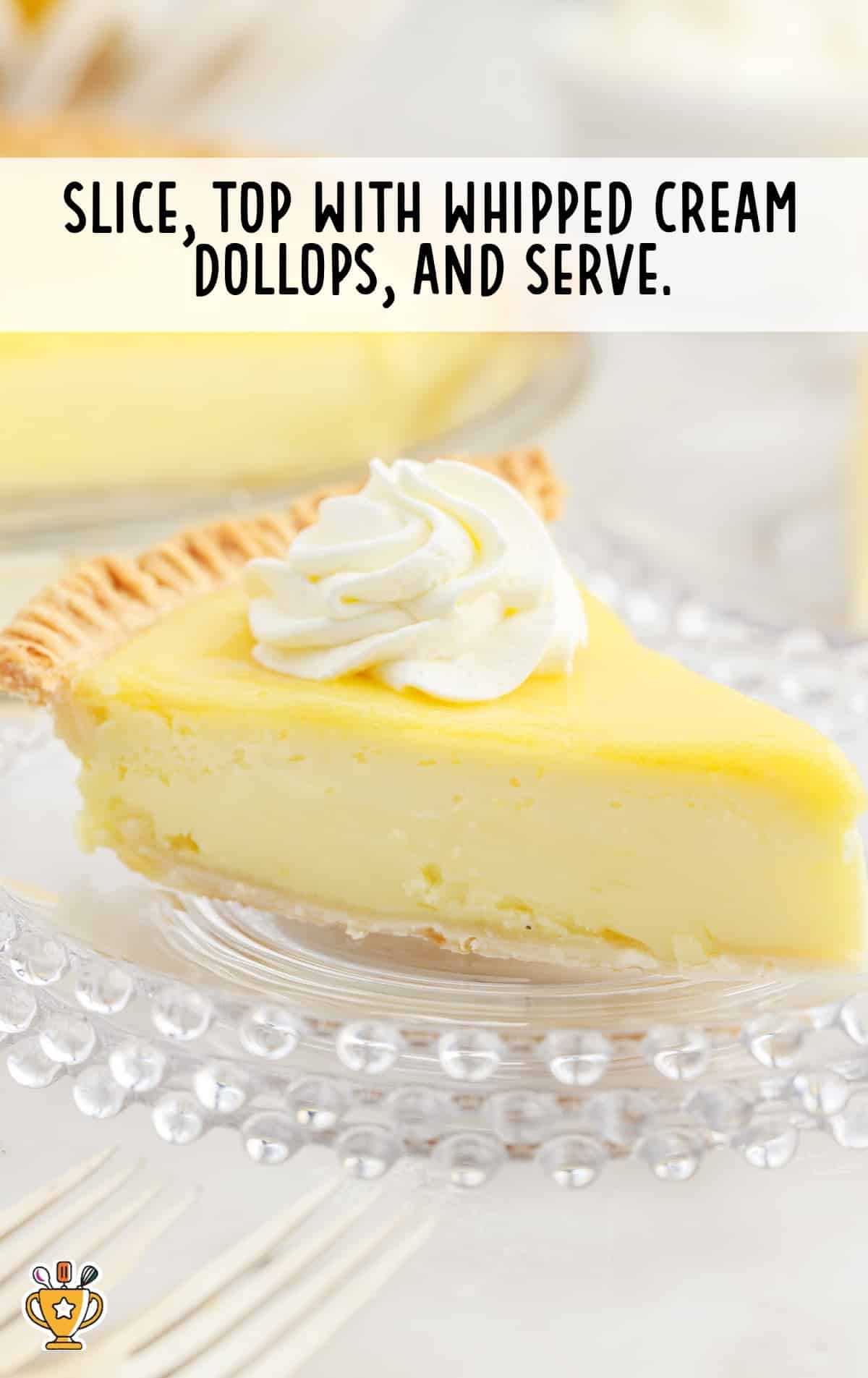 a slice of Lemon Custard Pie on a plate