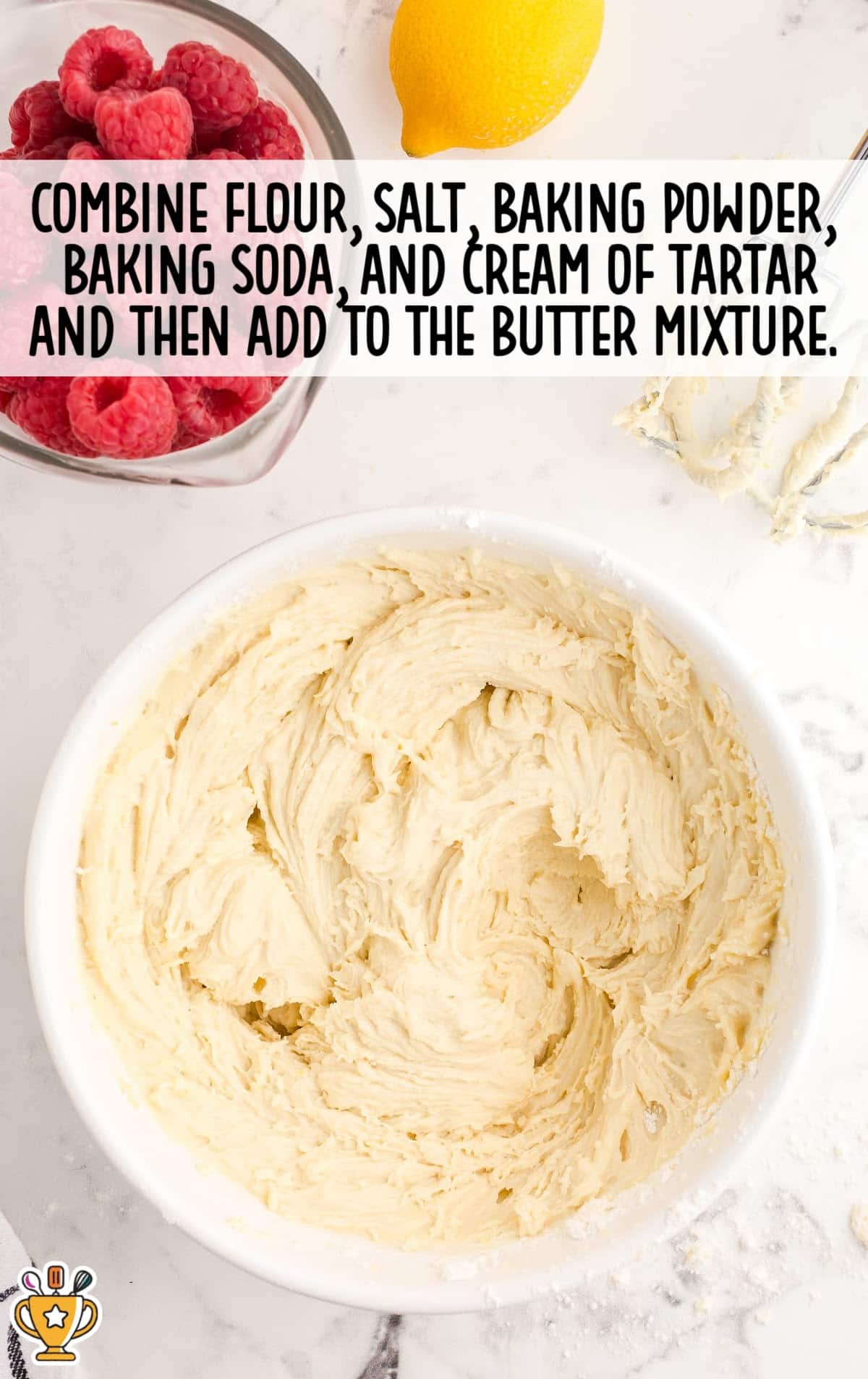 flour, salt, baking powder, baking soda and cream of tartar combined in a bowl