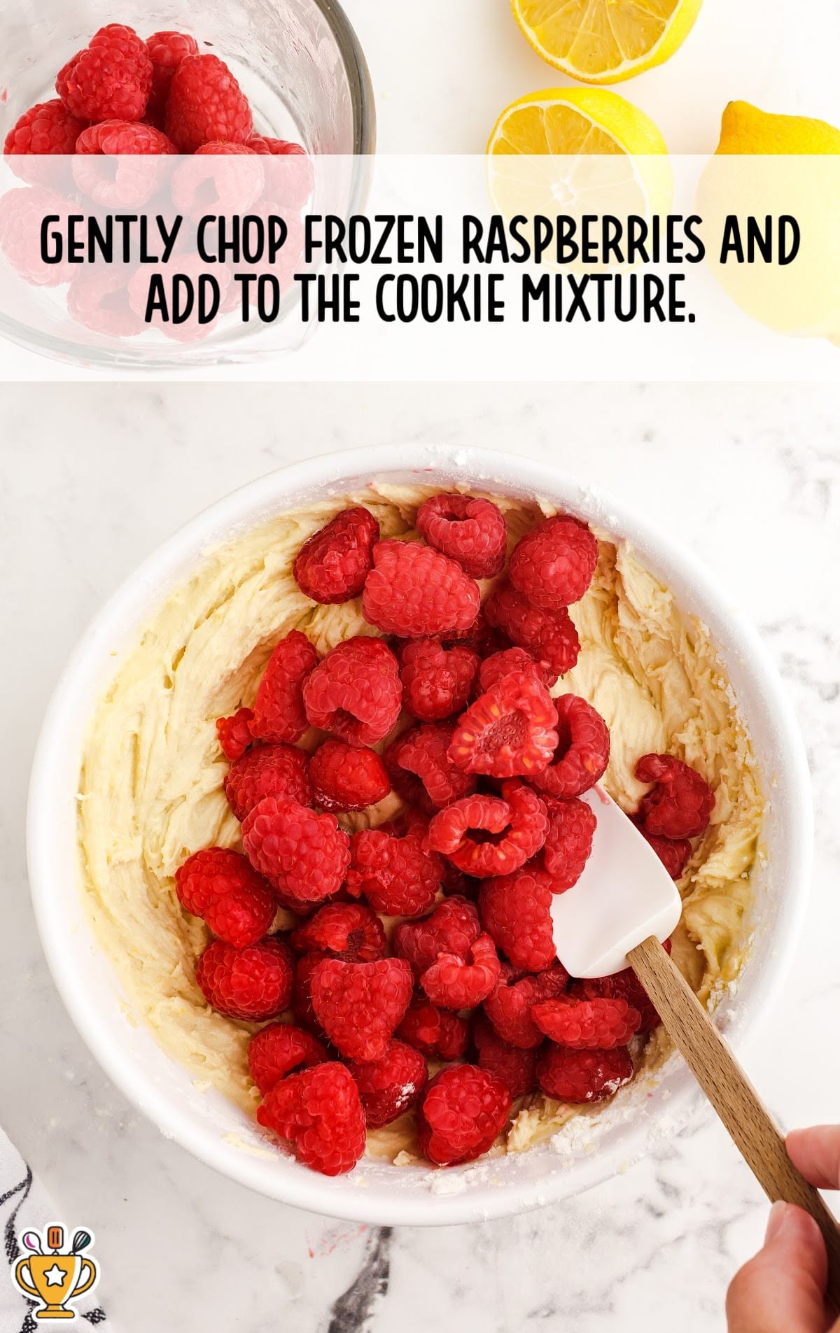 frozen raspberries added to the cookie mixture