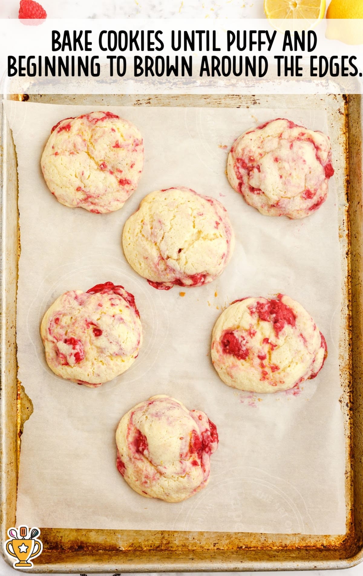 baked Lemon Raspberry Cookies on a baking pan