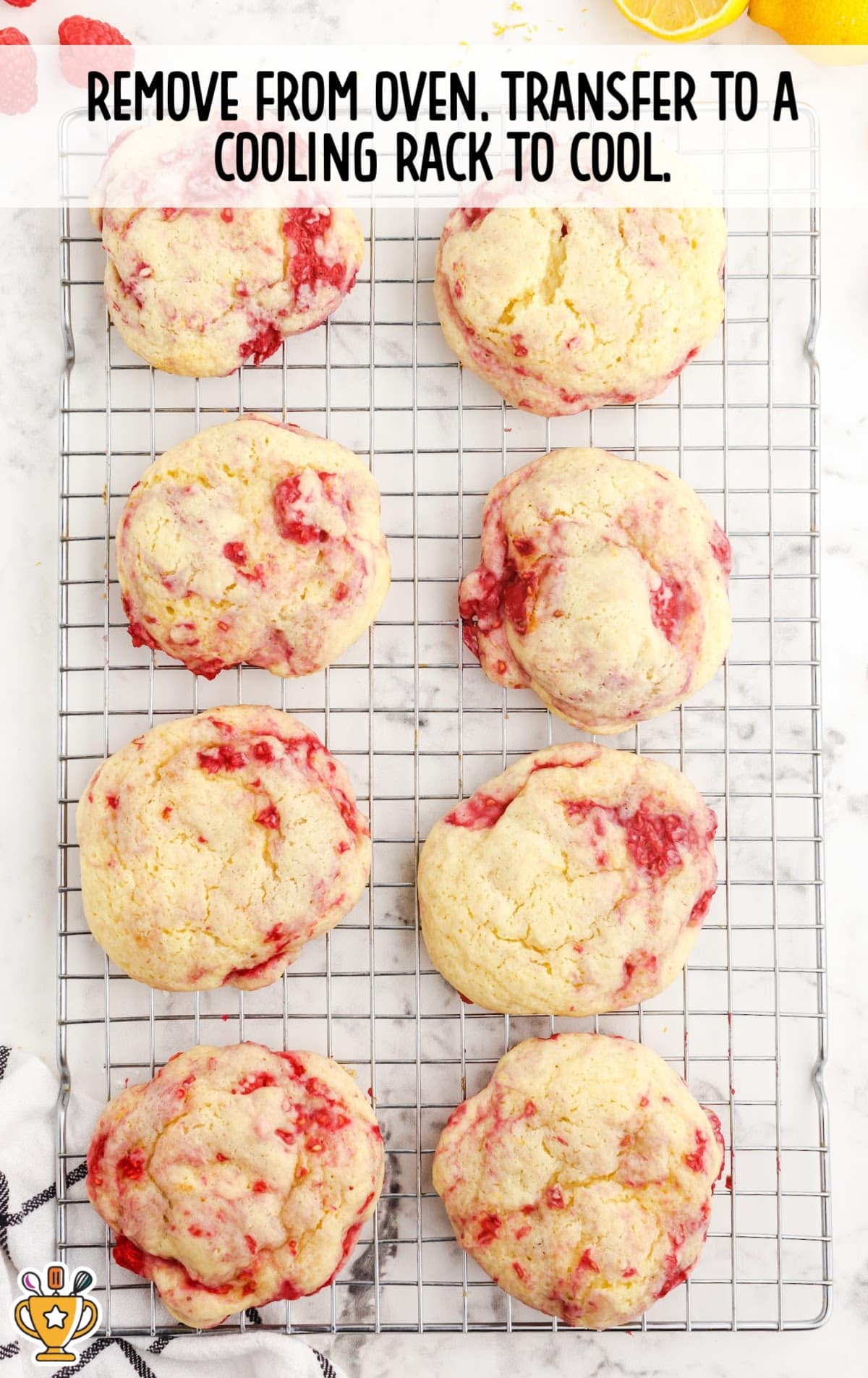 Lemon Raspberry Cookies on a cooling rack